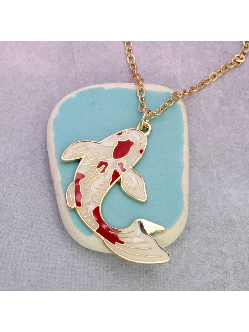 ZAD - Captivating Koi Enamel Gold Necklace